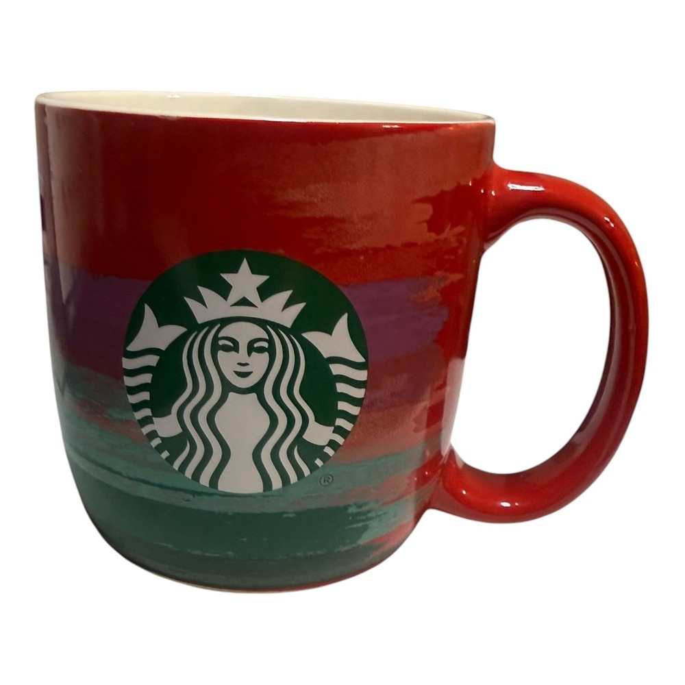 Starbucks 2021 Holiday Watercolor Red Green Siren Logo Ceramic Coffee Mug 18oz